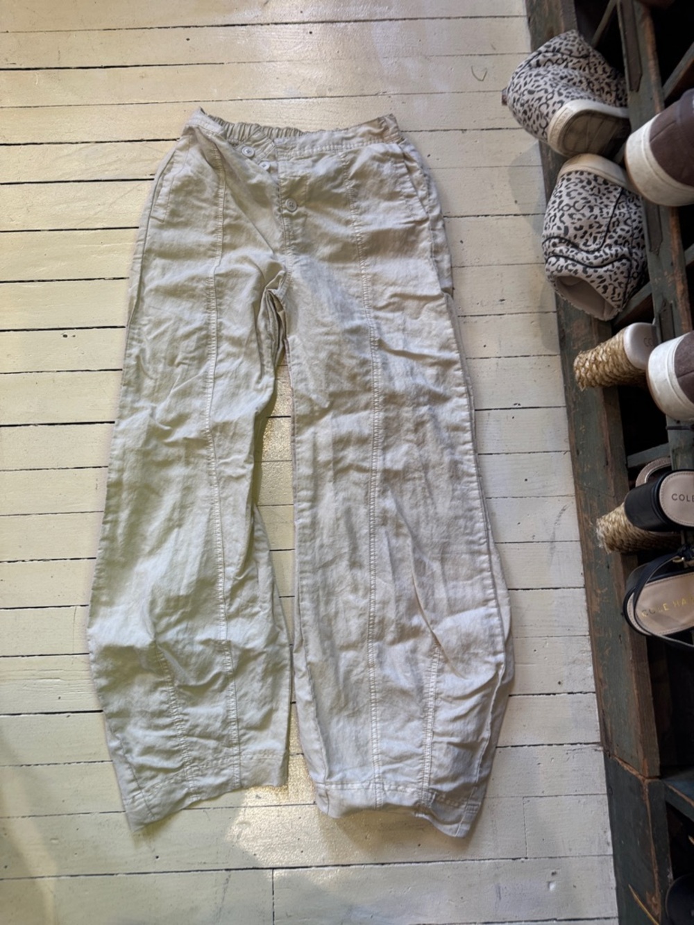 Free People Cream Elastic Waist Pull-On Pants